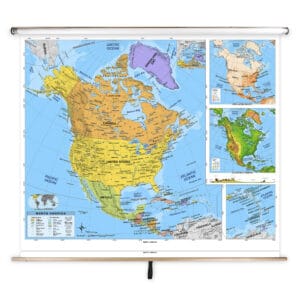 Map of North America with countries, cities, and geographical features, ideal for educational, travel planning, and geographic reference purposes. Perfect for classrooms, offices, and map enthusiasts.