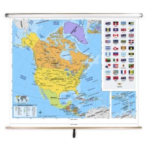 Detailed North American political map featuring Canada, United States, Mexico, and Caribbean islands with country borders, capitals, and geographical features.