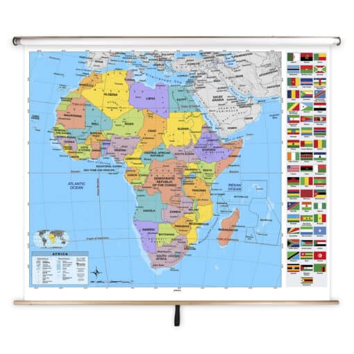Africa political map with country names and flags, suitable for educational purposes and traveling references.