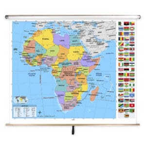 Detailed political map of Africa showing country boundaries, capitals, and flags, ideal for educational and geographic reference purposes.