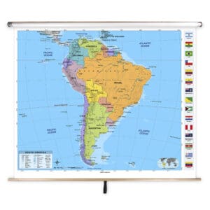 Map of South America with country borders and names, featuring detailed geographic and political information; ideal for educational, travel, and mapping purposes.