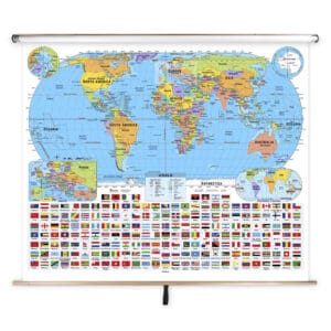 Detailed world map with labeled continents, countries, and flags, ideal for geographic reference, educational purposes, and travel planning. Features vibrant colors, clear labels, and a comprehensive layout.