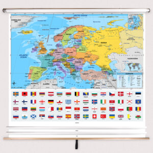 3-Map Eastern Continents Intermediate Classroom Pull Down Map Set w/ Backboard by BrightWay Educational