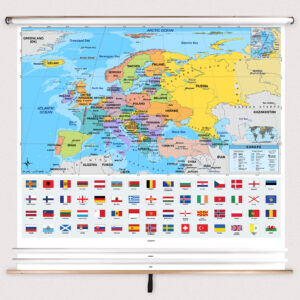 3-Map Eastern Continents Primary Classroom Pull Down Map Set w/ Backboard by BrightWay Educational