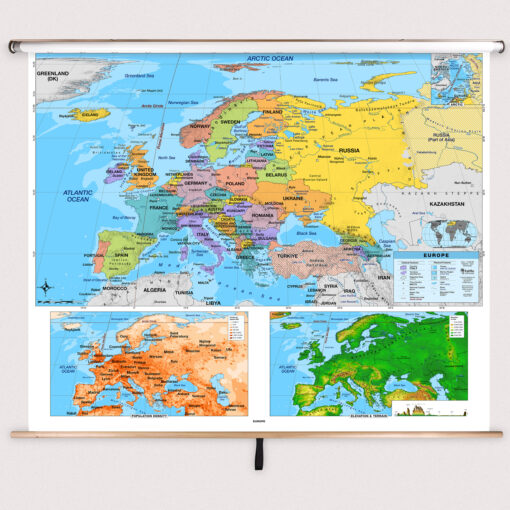 Europe Intermediate Classroom Pull Down Map w/ Backboard by BrightWay Educational - Image 2