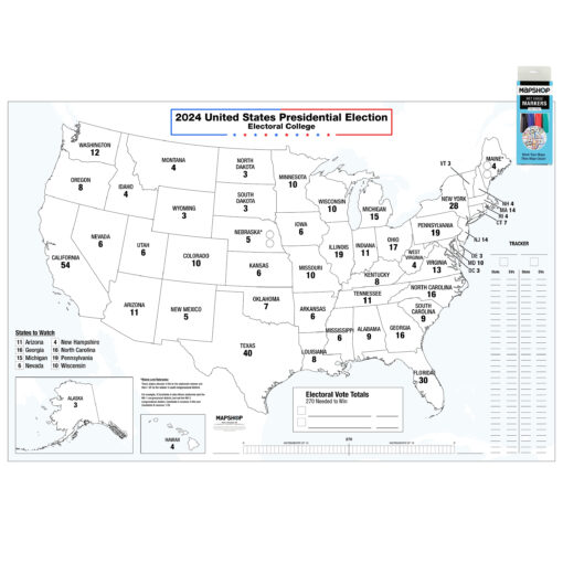 United States 2024 Electoral College Tracker Wall Map by MapShop