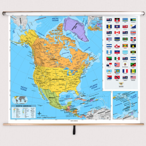 North America Intermediate Classroom Pull Down Map w/ Backboard by BrightWay Educational