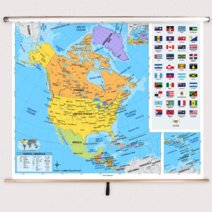 North America Primary Classroom Pull Down Map w/ Backboard by BrightWay Educational