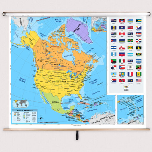 North America Primary Classroom Pull Down Map w/ Backboard by BrightWay Educational