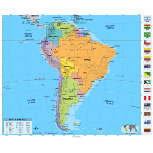 South America Intermediate Classroom Wall Map by BrightWay Educational