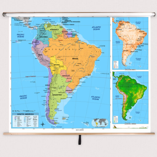 South America Intermediate Classroom Pull Down Map w/ Backboard by BrightWay Educational - Image 2