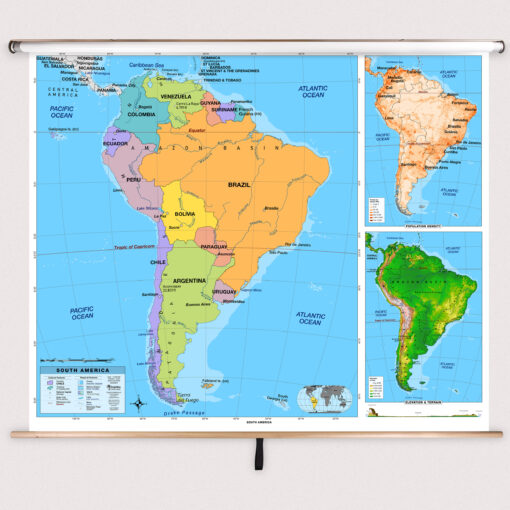 South America Primary Classroom Pull Down Map w/ Backboard by BrightWay Educational - Image 2