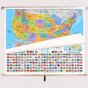 United States & World Intermediate Classroom Pull Down Map Set w/ Backboard by BrightWay Educational