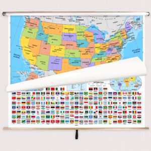 United States & World Primary Classroom Pull Down Map Set w/ Backboard by BrightWay Educational
