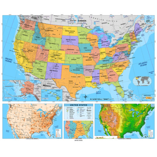 United States & World Intermediate Classroom Pull Down Map Set w/ Backboard by BrightWay Educational - Image 4