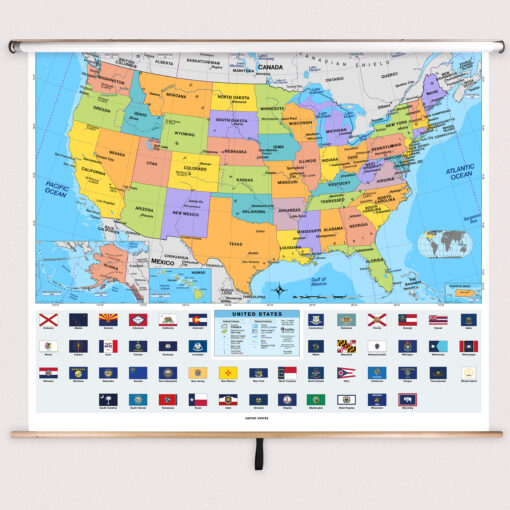 United States Primary Classroom Pull Down Map w/ Backboard by BrightWay Educational