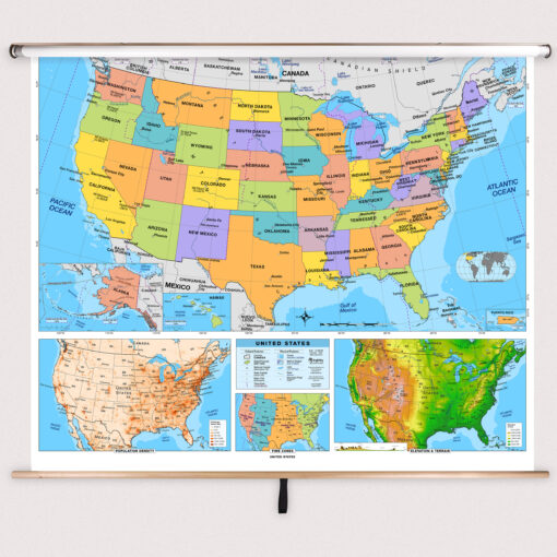 United States Primary Classroom Pull Down Map w/ Backboard by BrightWay Educational - Image 2