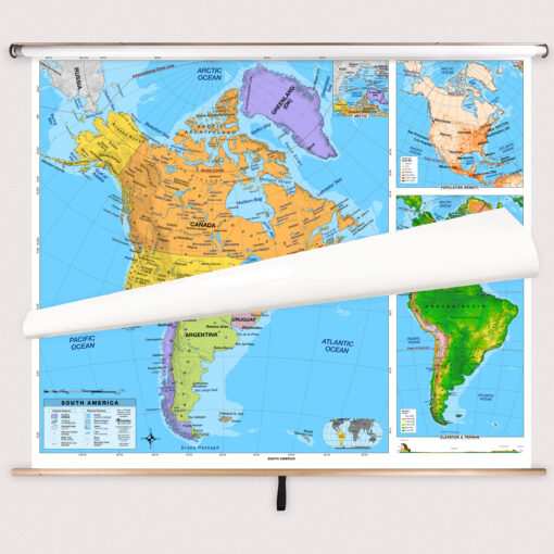2-Map Western Continents Intermediate Classroom Pull Down Map Set w/ Backboard by BrightWay Educational - Image 2