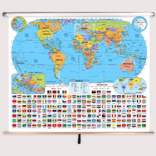 World Intermediate Classroom Pull Down Map w/ Backboard by BrightWay Educational