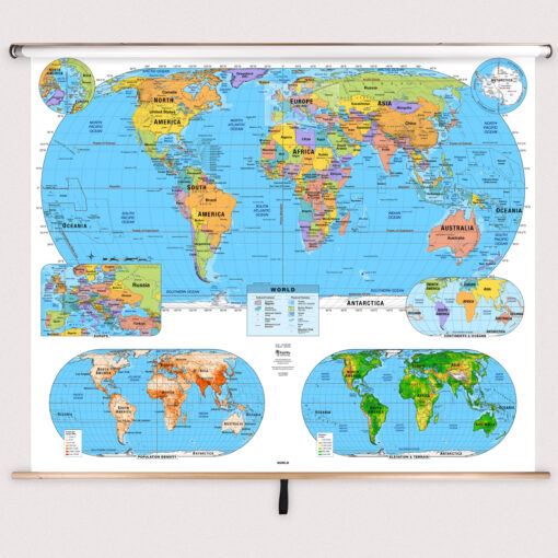 World Intermediate Classroom Pull Down Map w/ Backboard by BrightWay Educational - Image 2