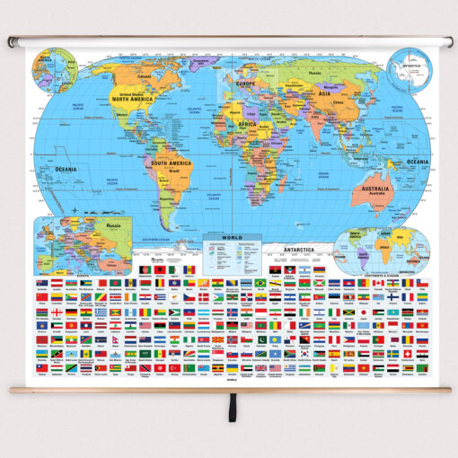 World Primary Classroom Pull Down Map w/ Backboard by BrightWay Educational