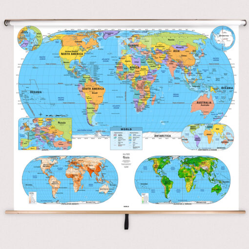World Primary Classroom Pull Down Map w/ Backboard by BrightWay Educational - Image 2
