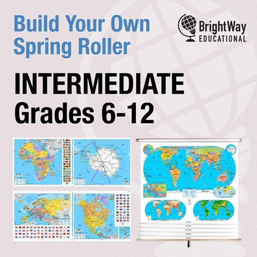 Custom Intermediate Classroom Pull Down Map Set w/ Backboard by BrightWay Educational