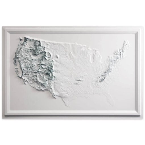 Elevated 3D map of the United States showcasing topography and geographic features, ideal for travel planning and geographic education. Perfect for map enthusiasts and map shop collectors.