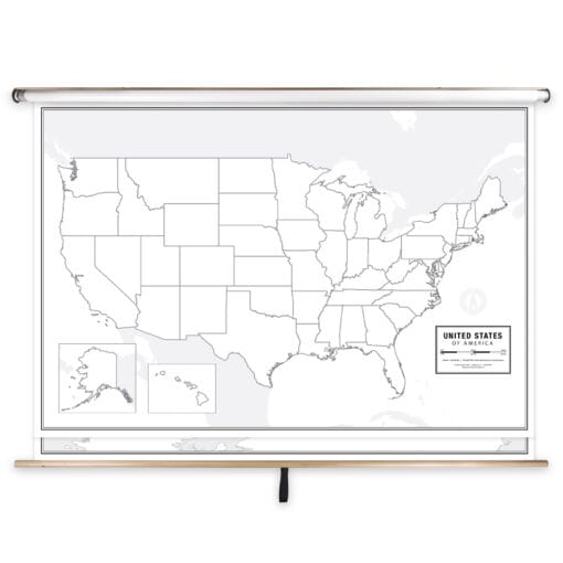 Blank US map poster for geographic education and map customization, suitable for classrooms, offices, or home decor. Perfect for learning US states, cities, and territories.