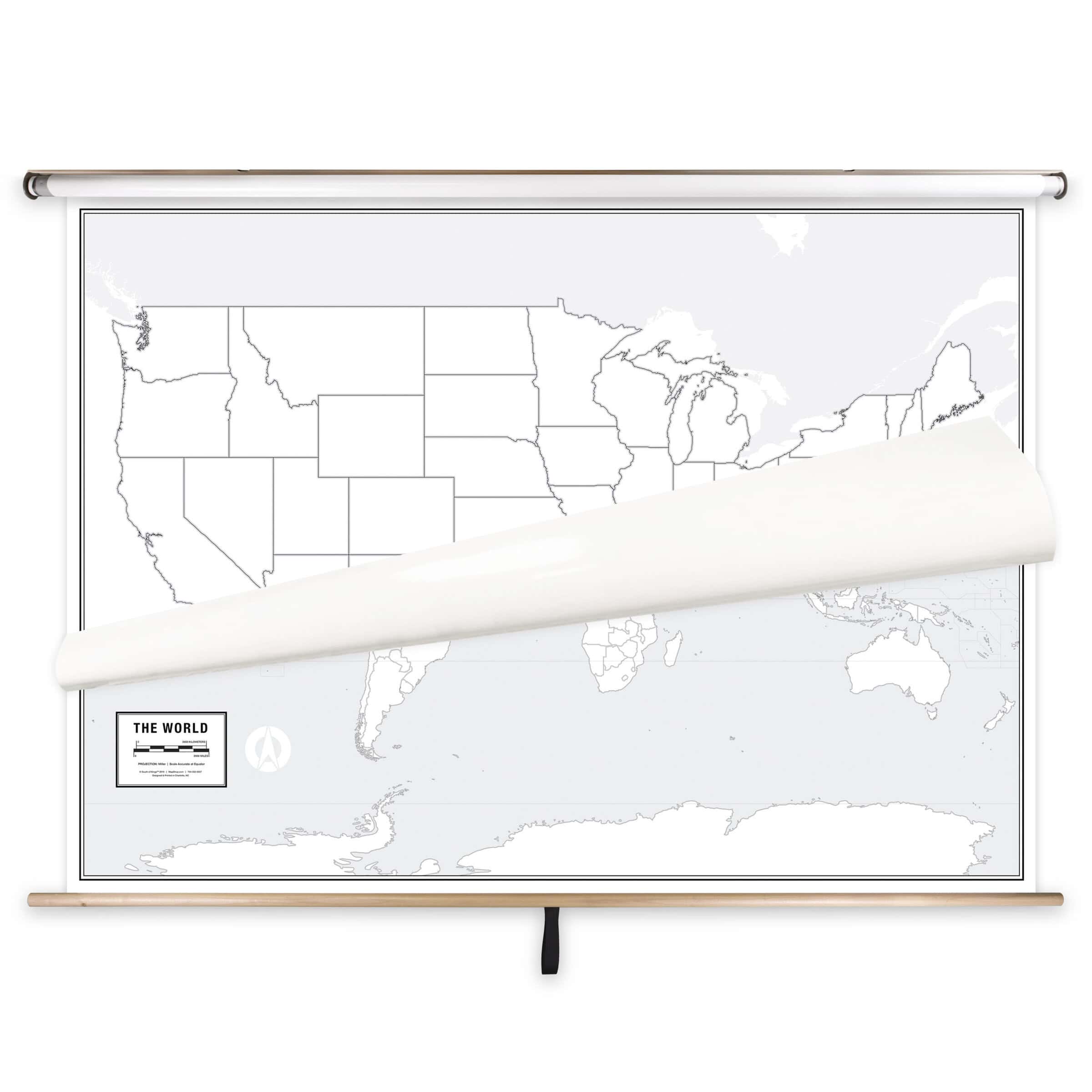 Detailed world map poster with blank US and world maps for educational, travel planning, or geographic reference purposes, featuring high-quality print and easy wall mounting.