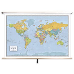 Detailed world map on a roll-up projection, showing countries and continents for educational and geographic reference. Perfect for classrooms, offices, or travel planning.