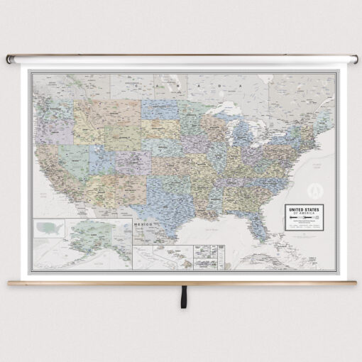 United States Odyssey Classroom Pull Down Map w/ Backboard by South of Kings