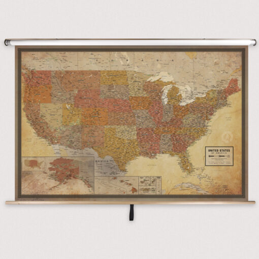 United States Pioneer Classroom Pull Down Map w/ Backboard by South of Kings