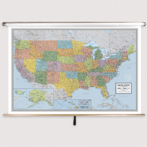 United States Voyager Classroom Pull Down Map w/ Backboard by South of Kings