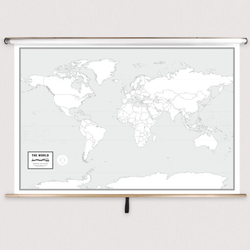 World Blank Classroom Pull Down Map w/ Backboard by South of Kings