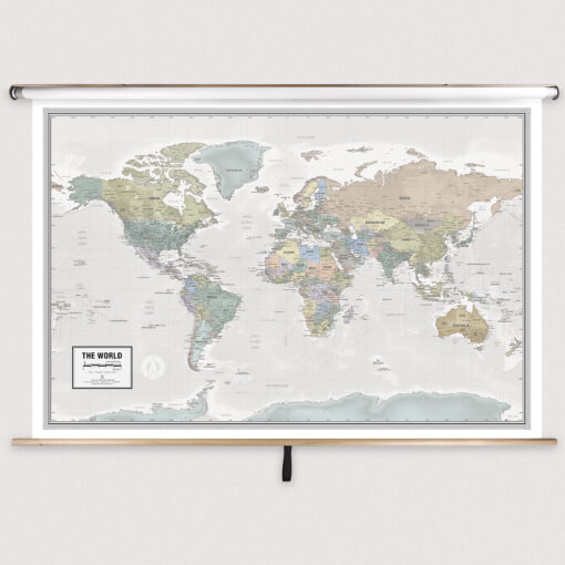 World Odyssey Classroom Pull Down Map w/ Backboard by South of Kings