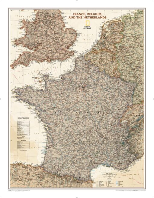 France, Belgium, and The Netherlands Executive Wall Map by National Geographic