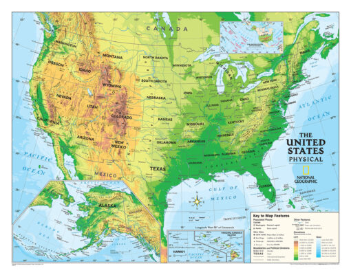 Kids Physical USA Education: Grades 4-12 Map by National Geographic
