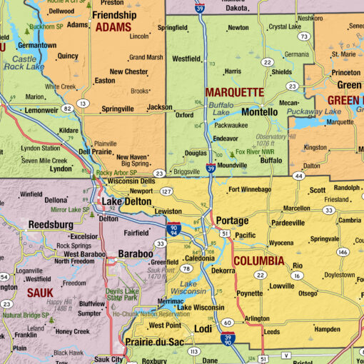 Wisconsin Wall Map w/Multi-Color Counties by MapShop - Image 2