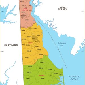 Delaware Zip Codes with Counties Wall Map by MapSherpa