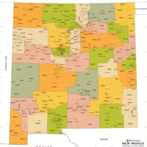 New Mexico Zip Codes with Counties Wall Map by MapSherpa