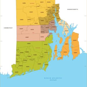Rhode Island Zip Codes with Counties Wall Map by MapSherpa