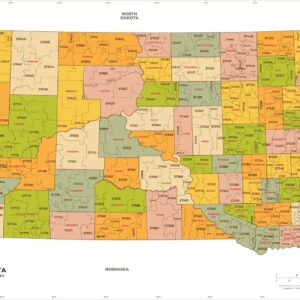 South Dakota Zip Codes with Counties Wall Map by MapSherpa