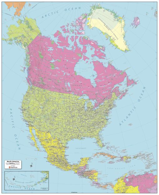 North America Political Wall Map by MapSherpa