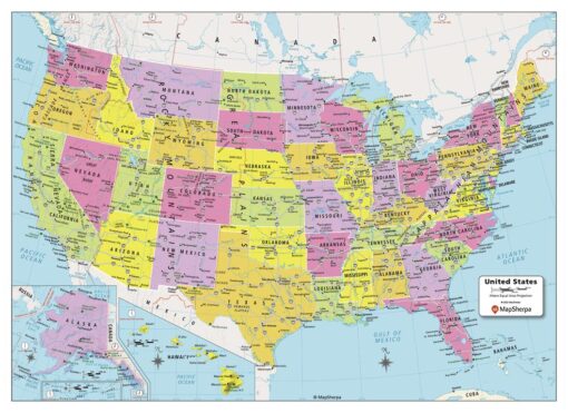 United States Political Wall Map - Compact by MapSherpa