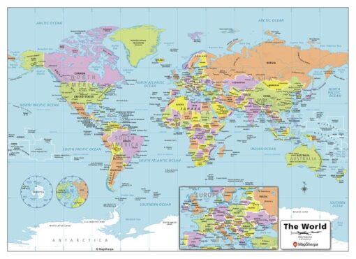 World Political Wall Map - Compact by MapSherpa