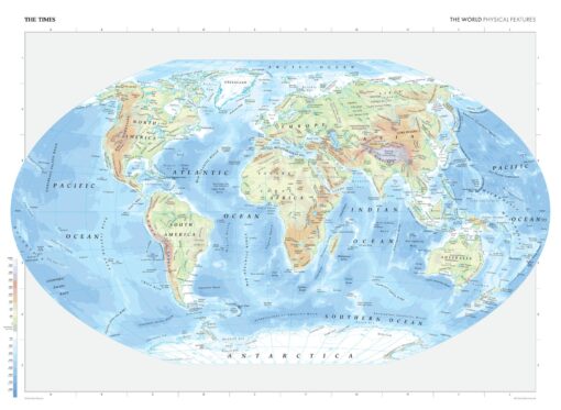 World (Physical Features) Wall Map by The Times