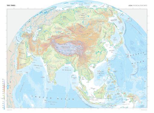 Asia (Physical Features) Wall Map by The Times