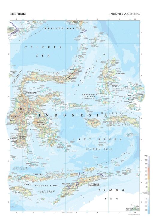 Indonesia (Central) Wall Map by The Times