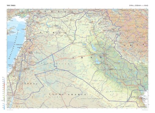Syria, Jordan and Iraq Wall Map by The Times